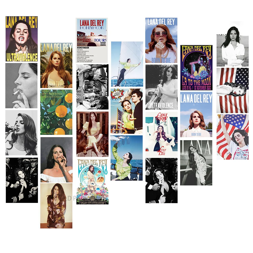 25Pcs Mixed Singer Lana Del Rey Vintage Posters Born To Die Poster Stickers for Laptop Luggage Phone Decor Wall Sticker Kids Toy