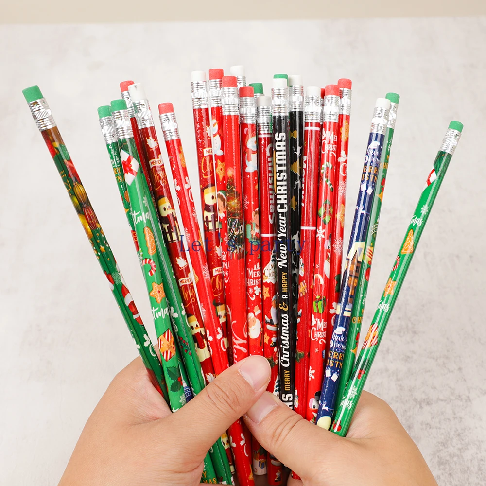 24Pcs Cartoon Christmas Santa Claus HB Writing Painting Pencils for Kids Christmas Theme Party Favors New Year Stationery Gift