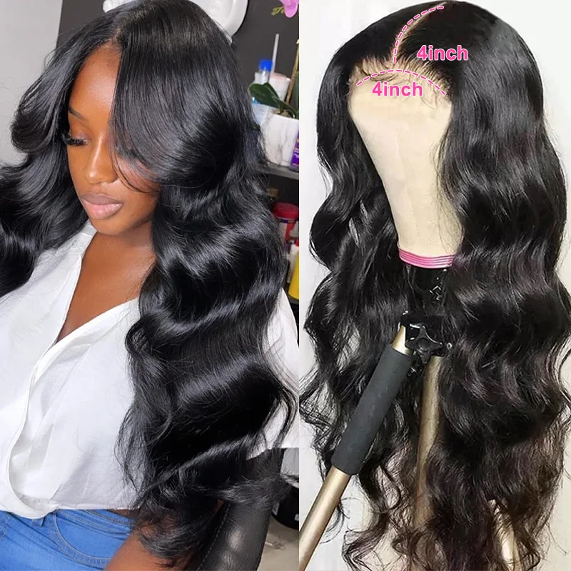 4x4 Transparent Lace Closure Human Hair Wigs Cranberry Hair Brazilian Human Hair Body Wave 4x4 Lace Closure Wig 180% Density