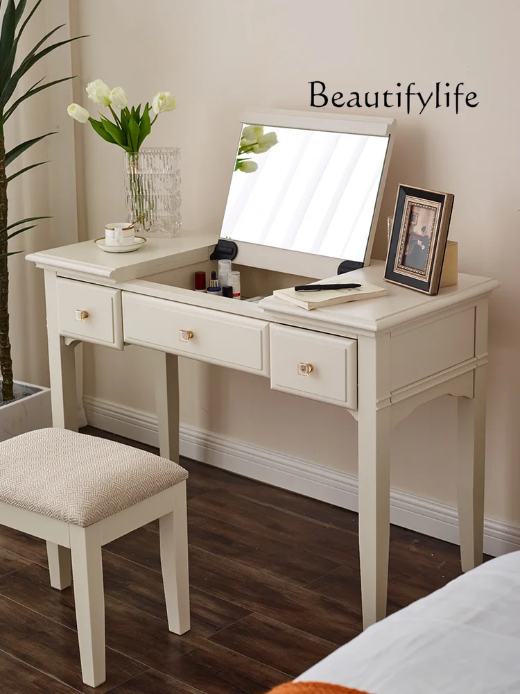 

American Cream Style Solid Wood Dresser Household Minimalist Makeup Table