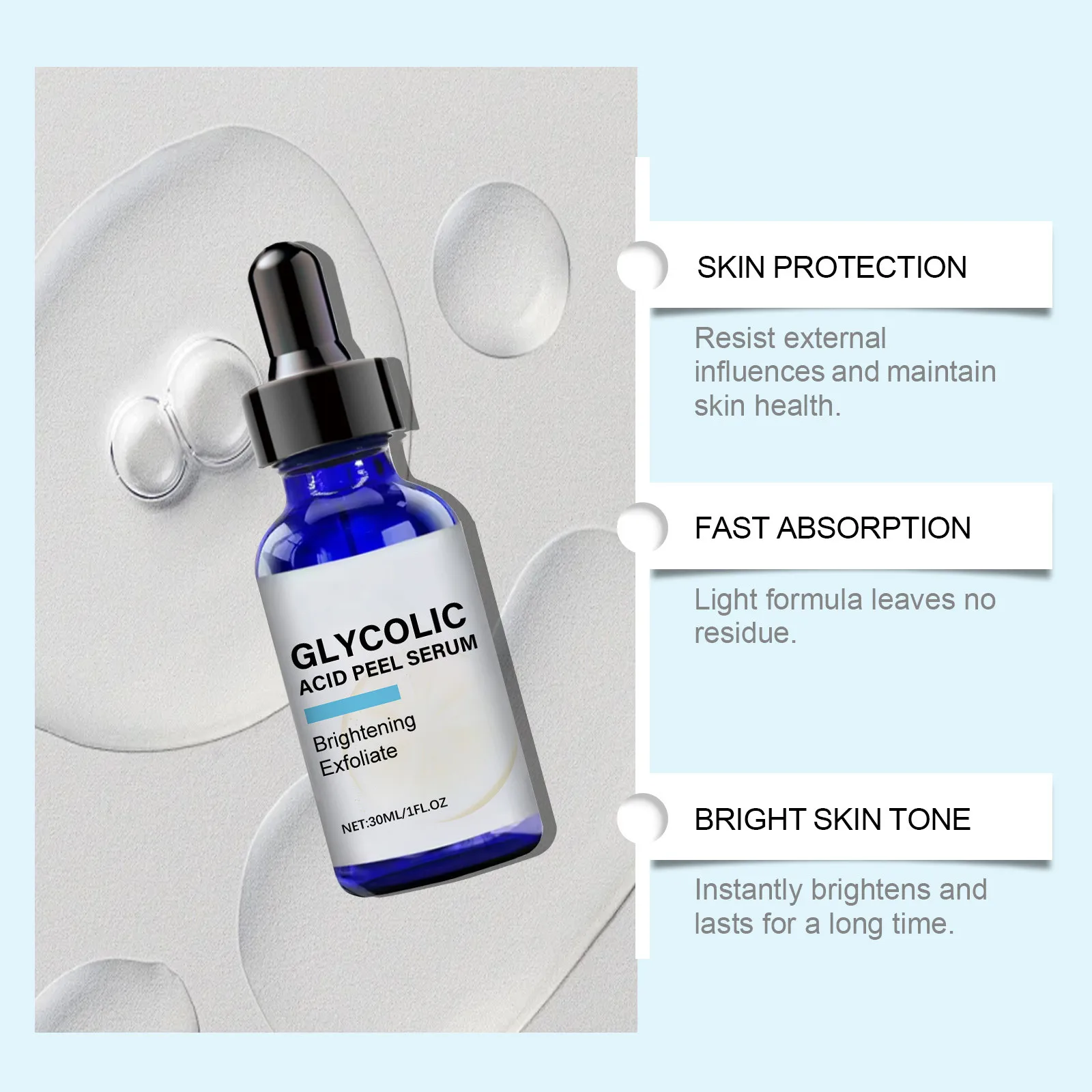 1/2/5pcs Glycolic Peel Serum Facial Care Serum Improve Skin Moderate Ability Light Texture Penetrate Deeply Into The Skin 30ml