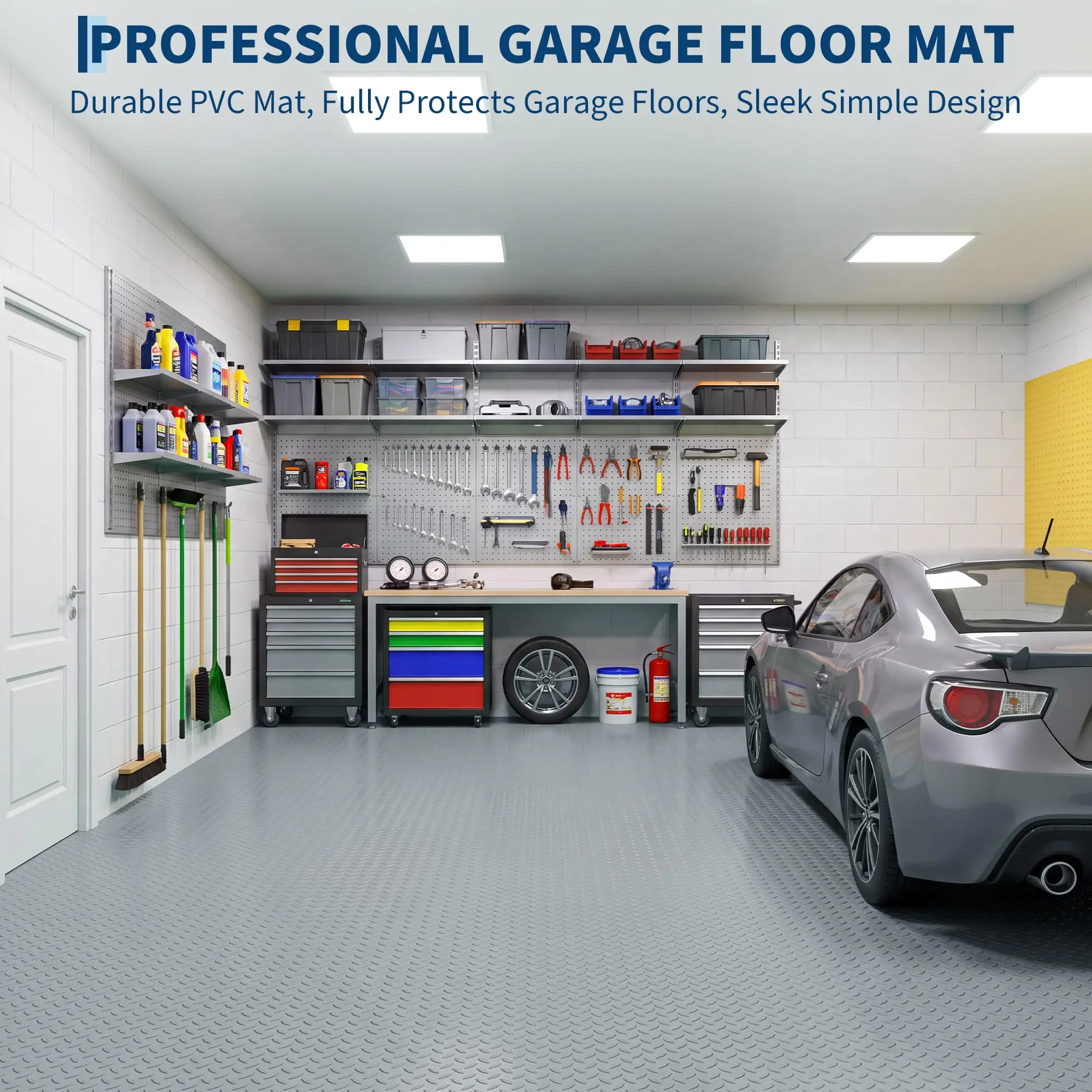 Heavy Duty PVC Garage Floor Mat 7.5x20 Ft, 2.8mm Thick Diamond Plate Waterproof Non-Slip Parking Pad for Oil Spills