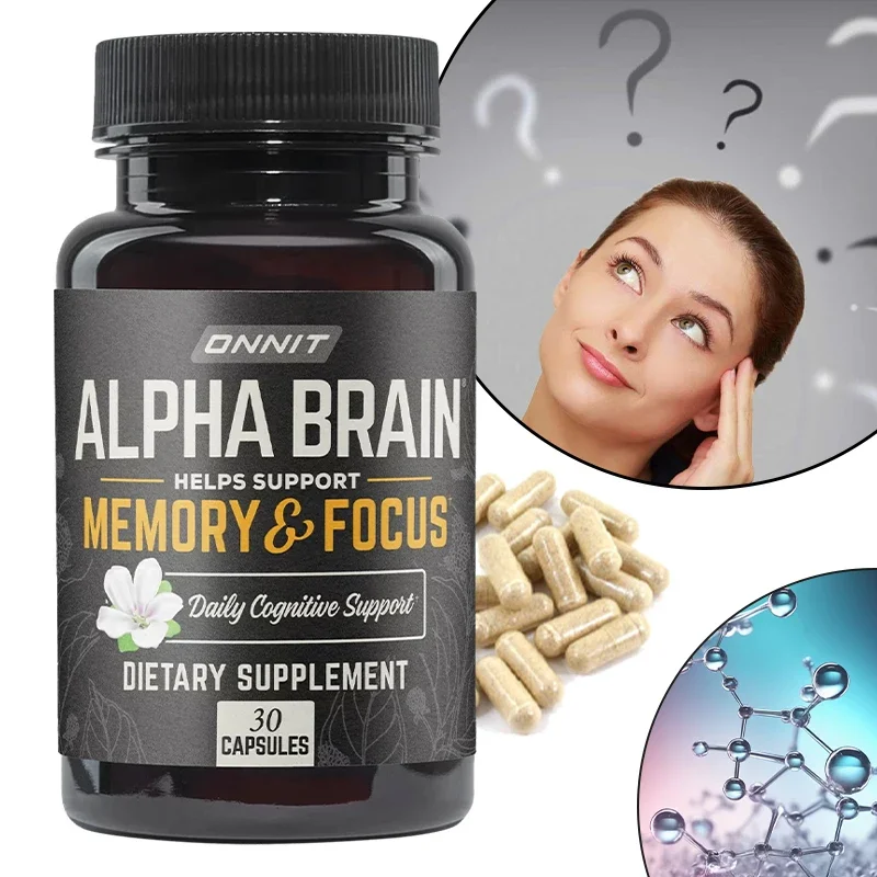 ONNIT-Alpha Brain Premium Nootropic para Homens e Mulheres, 30 Cápsulas, Foco, Desenvolvimento do Cérebro, Suporte de Memória