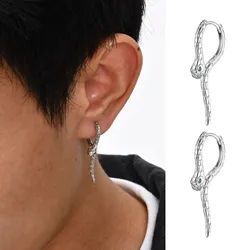 Green Eyes Snake Earrings for Men Women,Punk Silver Color Animal Hoop Huggie Earrings,Gothic Jewelry Halloween Birthday Gift