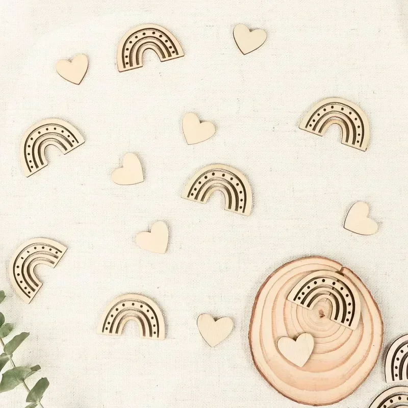 60pcs Wooden Rainbow and Heart Confetti Table Decoration Party Christening Birthday Birth Gift