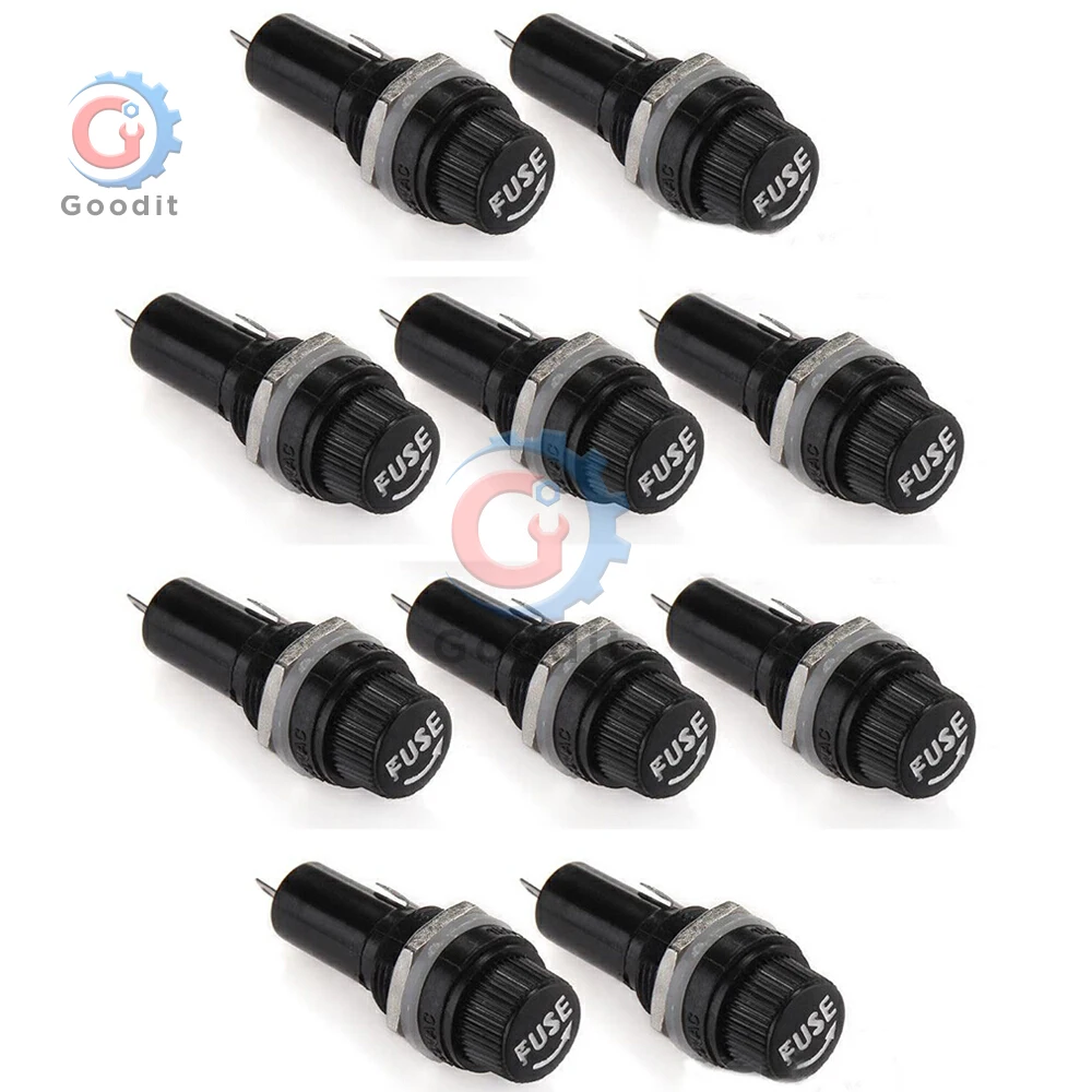 

10Pcs/lot 5x20mm Fuse Holders 5x20 mm Black Insurance Tube Socket Fuse Holder 10A 250V AC 15A 125V AC For 5*20MM Insurance Panel