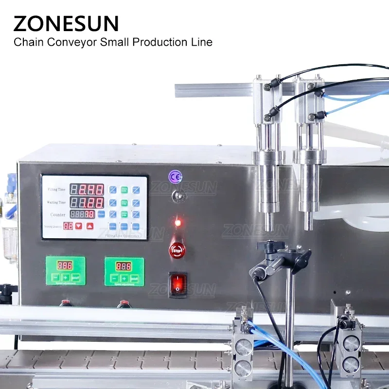 Zonesun pequena linha de produção automática pneumática suco gel garrafa enchimento tampando e máquina de rotulagem plana para cosméticos