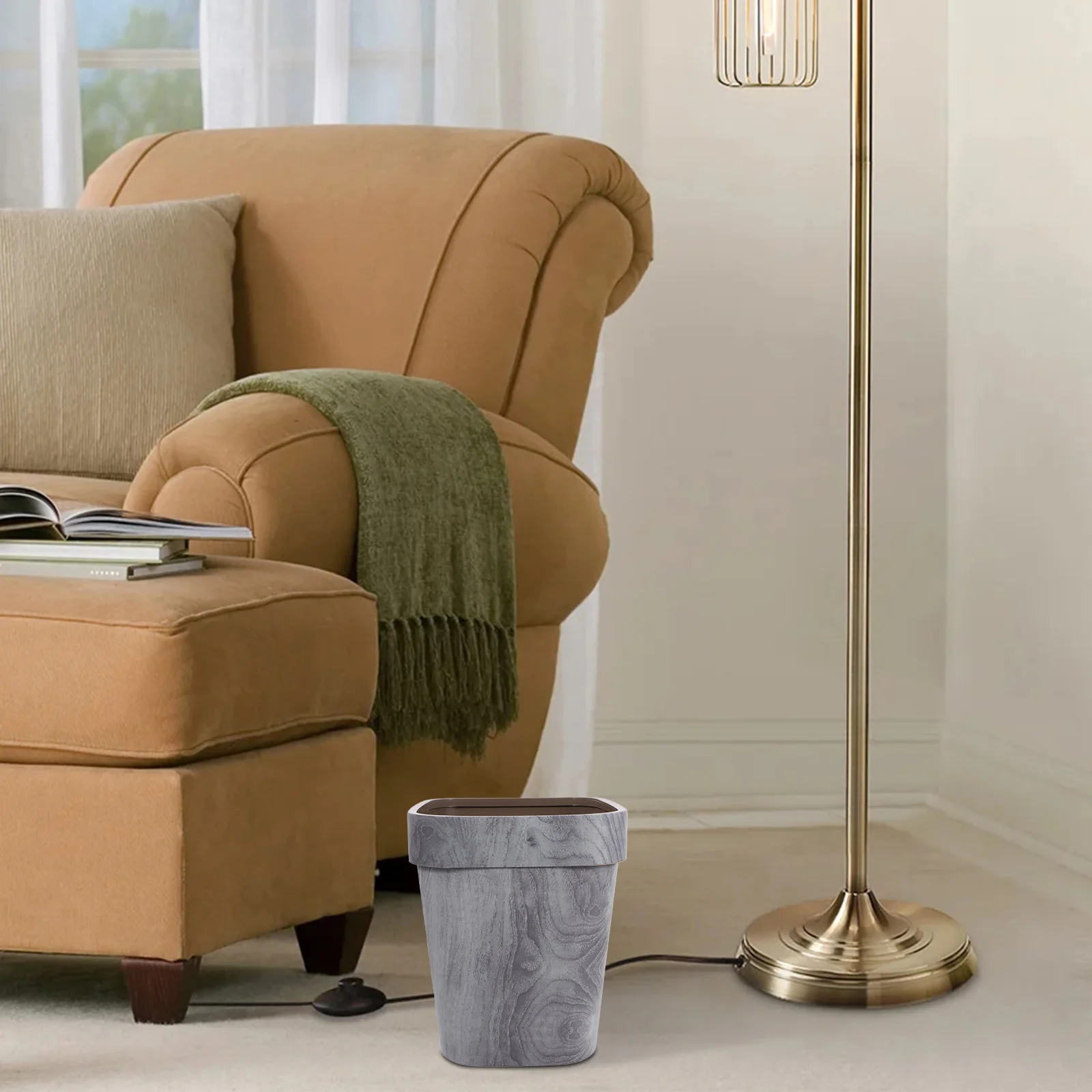 

1pc Wood Grain Trash Can 5L Household Plastic Waste Bin For Bathroom Kitchen Bedroom Multipurpose Garbage Container