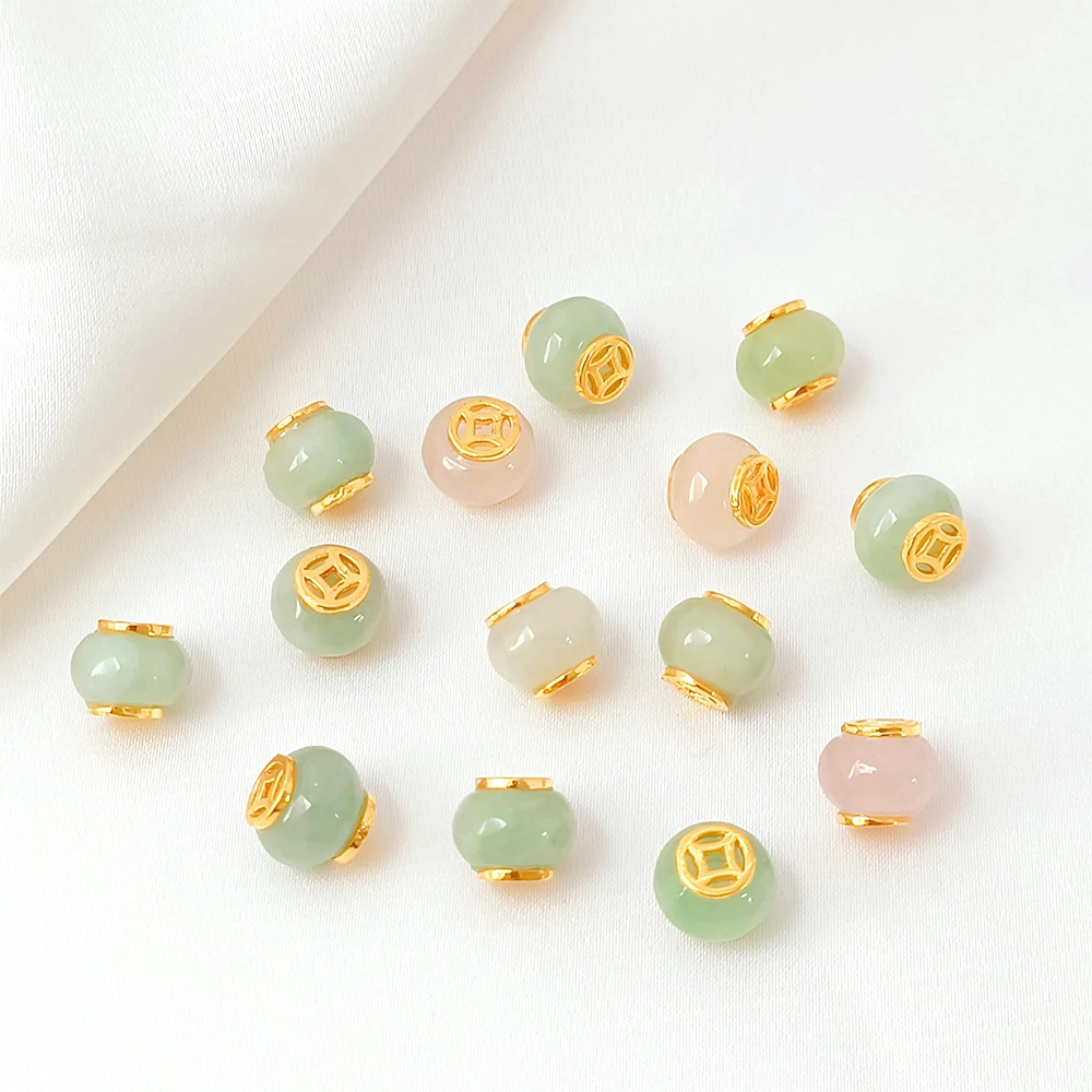 Brass Coated Gold Surface Mounted Raw Stone and Exquisite Jade Separated Beads DIY Jewelry Making Necklace Bracelet Accessories