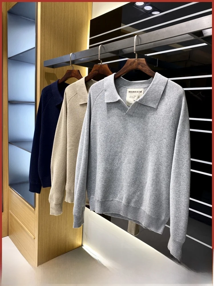 

High-End 30% Merino Wool 70% Cotton Autumn Winter Men's Casual Faion Knitted Sweater V-Ne Long Sve Youthful Sle