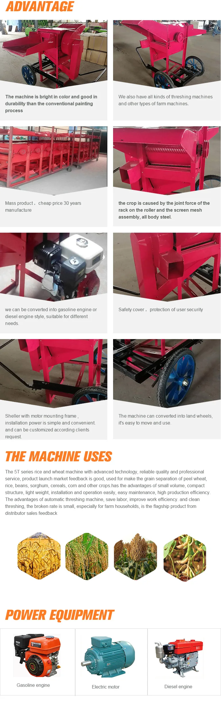 Motorkorn Weizen Paddy Reis Drescher