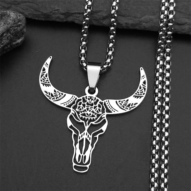 Hohl Rinder Bull Halsketten Für Frauen Männer Edelstahl Gold Silber Farbe Böhmen Tier Kopf Männliche Kette Schmuck Geschenke – Detail 7