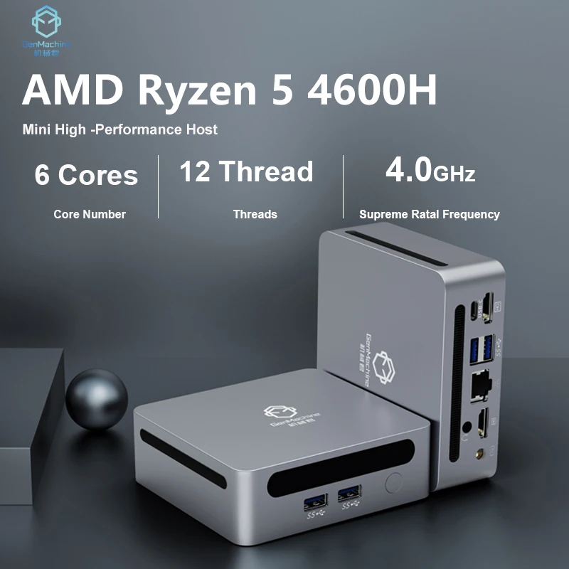 GenMachine Neuer AMD Ryzen 5 4600H Windows 10/11 MINI-PC DDR4 95 W WIFI6 RTL8852, BT5.2 Desktop-Gaming-Computer R5 4600H Mini-PC