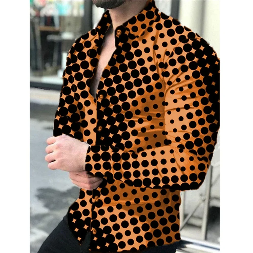 Geometric Lapel Men\'s Shirt Outdoor Street Long Sleeve Button Clothing Fashion Designer Casual Soft Breathable