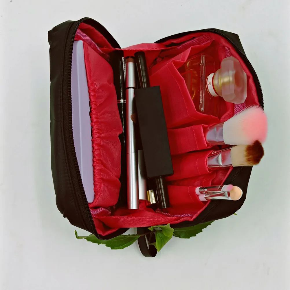 

Women Small Bags Portable Travel Makeup Bag and Toiletries Organizer Bag (Black and Red)