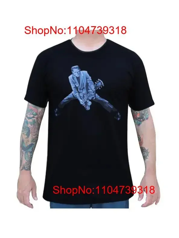 Camiseta negra de la empresa de arte del mercado Rock N Roll Monster para hombre, ropa de calle vintage lavada y estirada con estilo para hombre, gráfico de moda