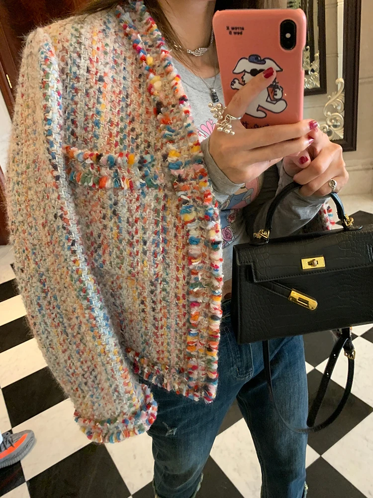 2024 가을 겨울 울 코트 여성용 스몰 프래그런스 스타일 패션 아우터웨어 한국 버전 하이 웨이스트 타입 버튼 디테일