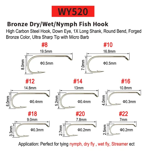 Imagen 2 del producto Vtwins-anzuelo de pesca clásico con púas, anzuelo de mosca seca y húmeda, camarones de Ninfa, Caddis Streamer, n. ° 2-#2/0