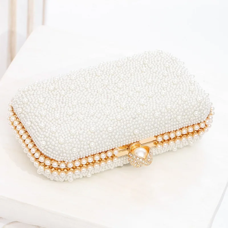 

2025 New Bridal Wedding Clutch Pearl Evening Bag Women White Beaded Crystal Party Purse