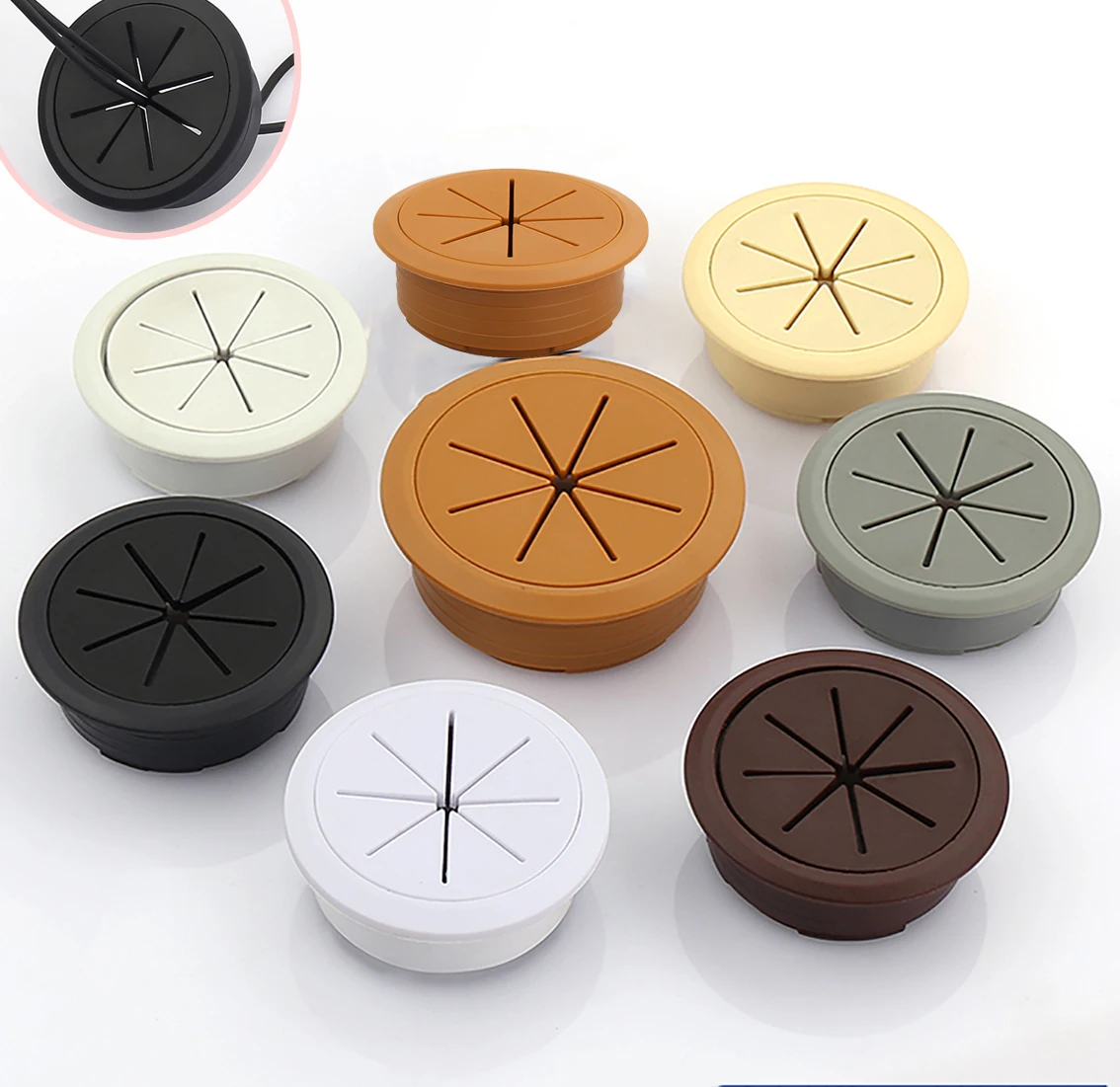 

10Pcs Desk Table ABS Plastic Cable Hole Cover 60mm/80mm PC Computer Desk Round Wire Tidy Grommet Hardware Accessories