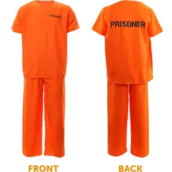 Adult Orange Prisoner Costume Adults Unisex Convict Fancy Dress Outfit Jail Inmate Costume with Shirt and Pants for Halloween