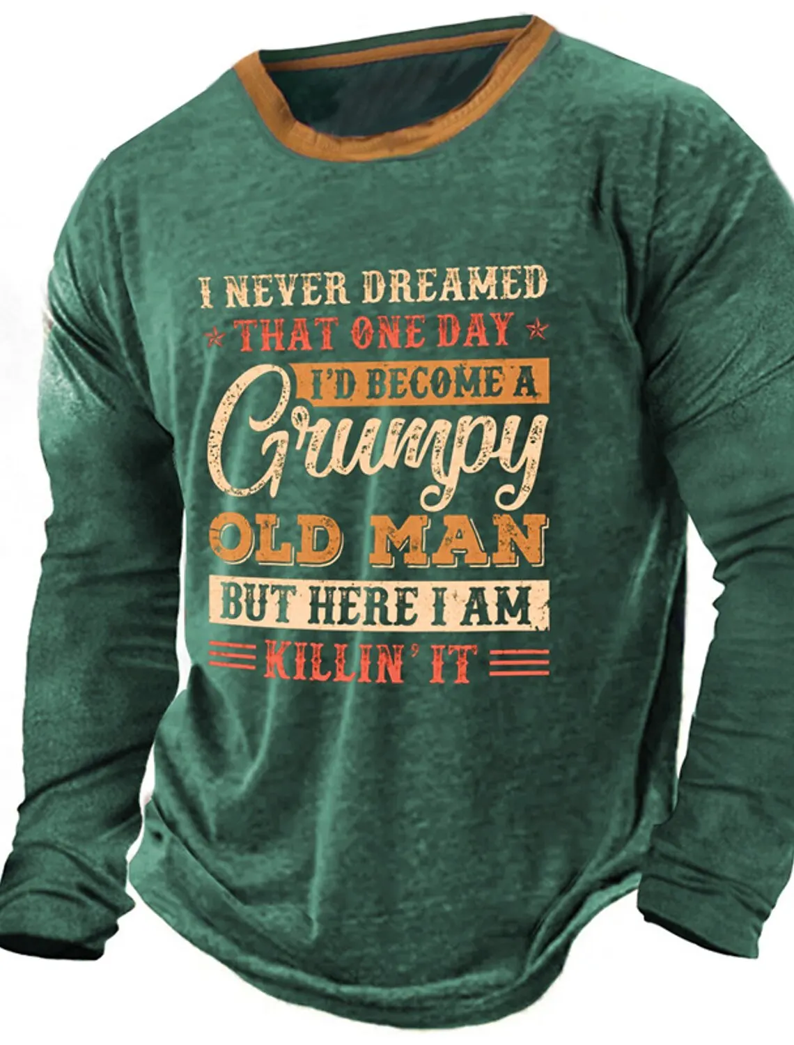 Letter Graphic Print Men\'s Vintage Classic Long Sleeve Casual Sports Long Sleeve Oversized Top Outdoor T-Shirt Long Sleeve