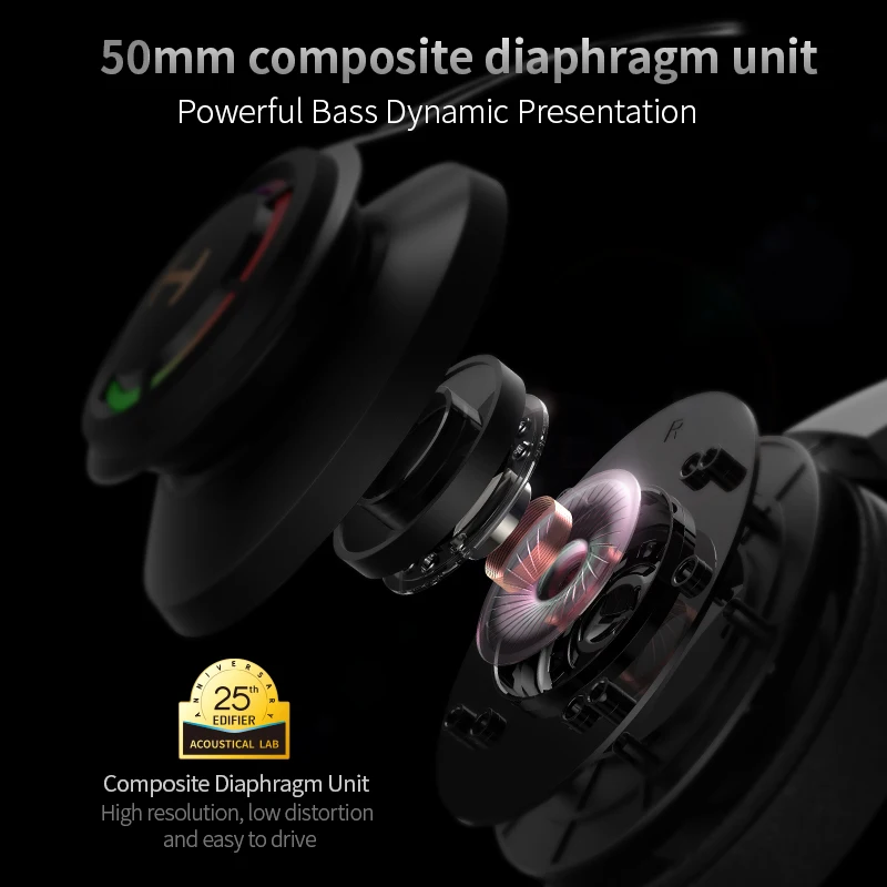 Edifier-auriculares USB para Gaming HECATE G35, cascos con sonido envolvente 7,1, controlador de 50mm, micrófono desmontable, Control en línea, Audio de alta resolución