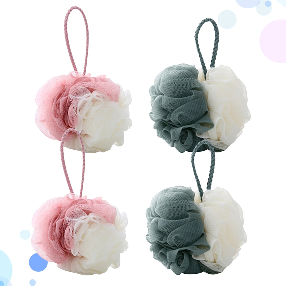

4 Pcs Bath Ball Sponge Loofah Shower Puff Soft Exfoliating Large Nylon Mesh Pouf