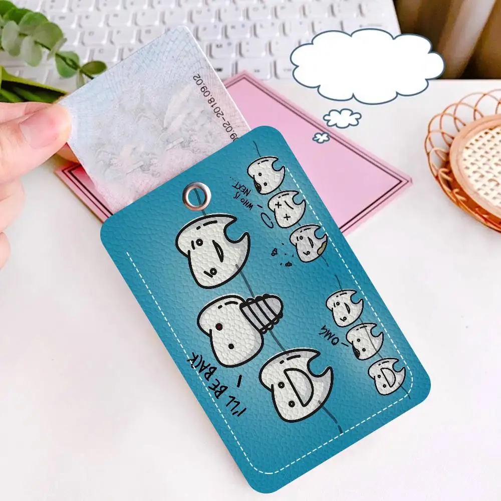 The Dentist Tooth 1Pc Access Card Case Leather Card Holder Keychain Key Ring Door Access Tags ID Card Case Keychain