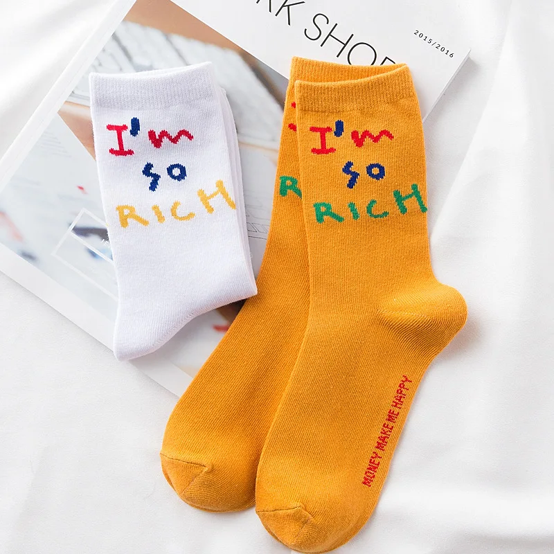 

Medium Tube Kawaii Socks Women Letter Fun Japanese Sweets Solid Color White Funny Cotton Happy Cute Print Fashion Woman Long