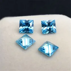 High Quality Aquamarine Square Faceted Gemstone Princess Cut Vivid Blue Aquamarine Gem AM010