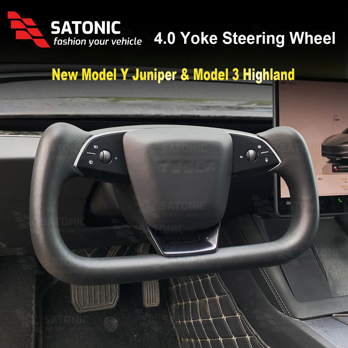 

SATONIC V4.0 Yoke Рулевое колесо для Tesla 2026 Model Y Juniper и Model 3 Highland 355 мм S Стиль Отопление