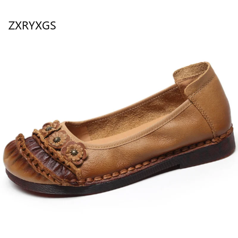 

ZXRYXGS, хит продаж, новинка 2025, осенняя классическая обувь из натуральной кожи с цветами, удобная женская обувь на плоской подошве с мягкой подошвой, элегантная модная обувь