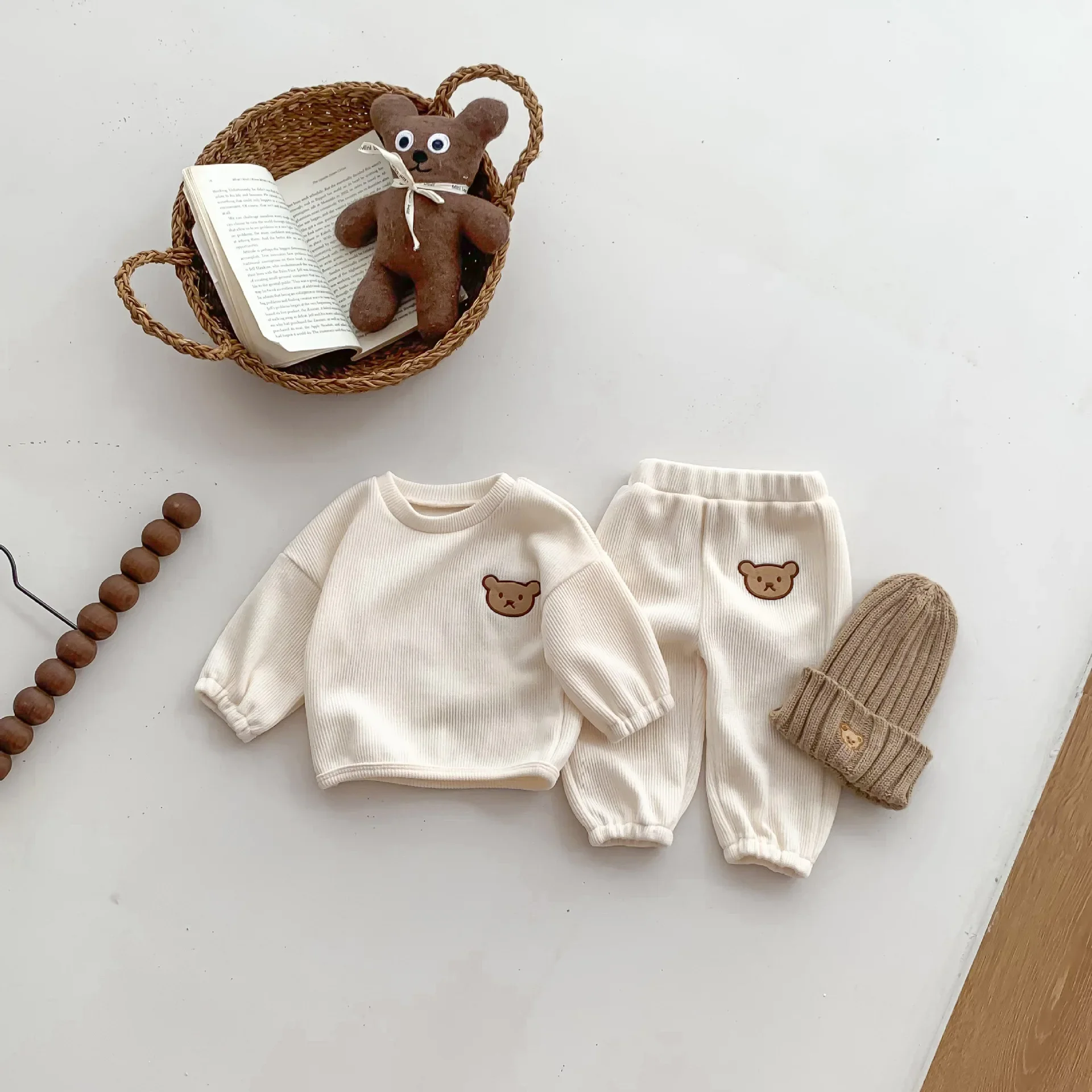 0-3T Newborn Kid Baby Boy Girl Clothes Set Bear Print Pullover Top Sweatshirt Pant Suit Cotton Two Piece Set 2pcs Outfit