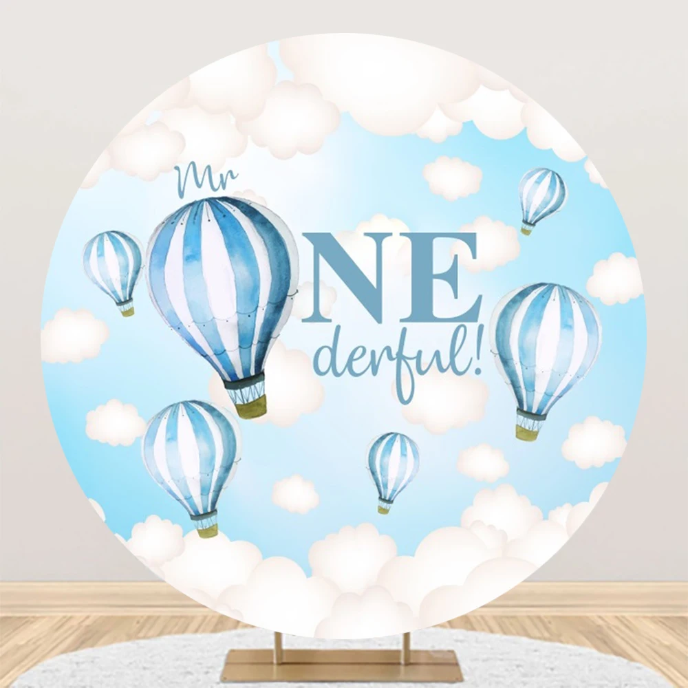 

Hot Air Balloon Round Backdrop Cover Blue Sky White Clouds Decor One Baby Shower Newborn Boy 1st Birthday Party Photo Background