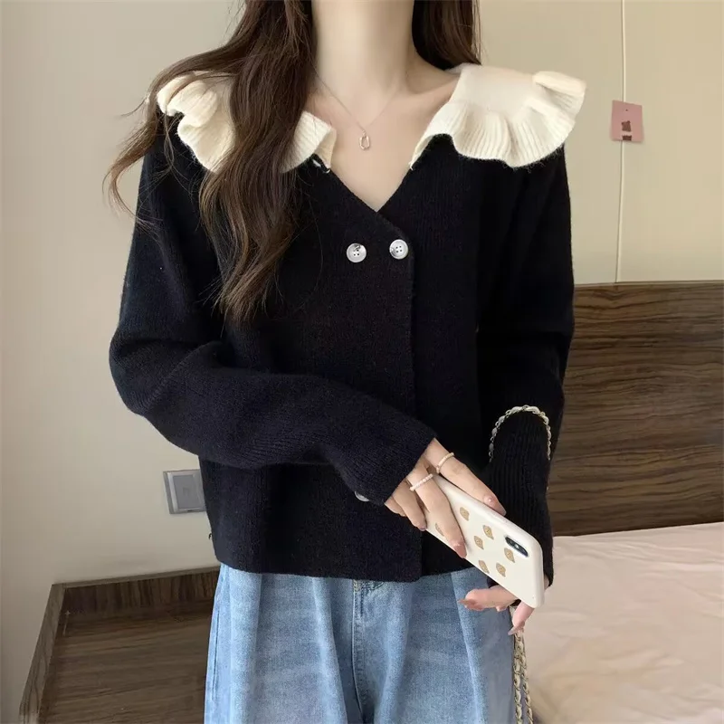 Spring Autumn Women Fashion Loose Knit Tops Advanced Female Large Size 4XL Knitted Cardigan Ladies Doll Collar Sweater