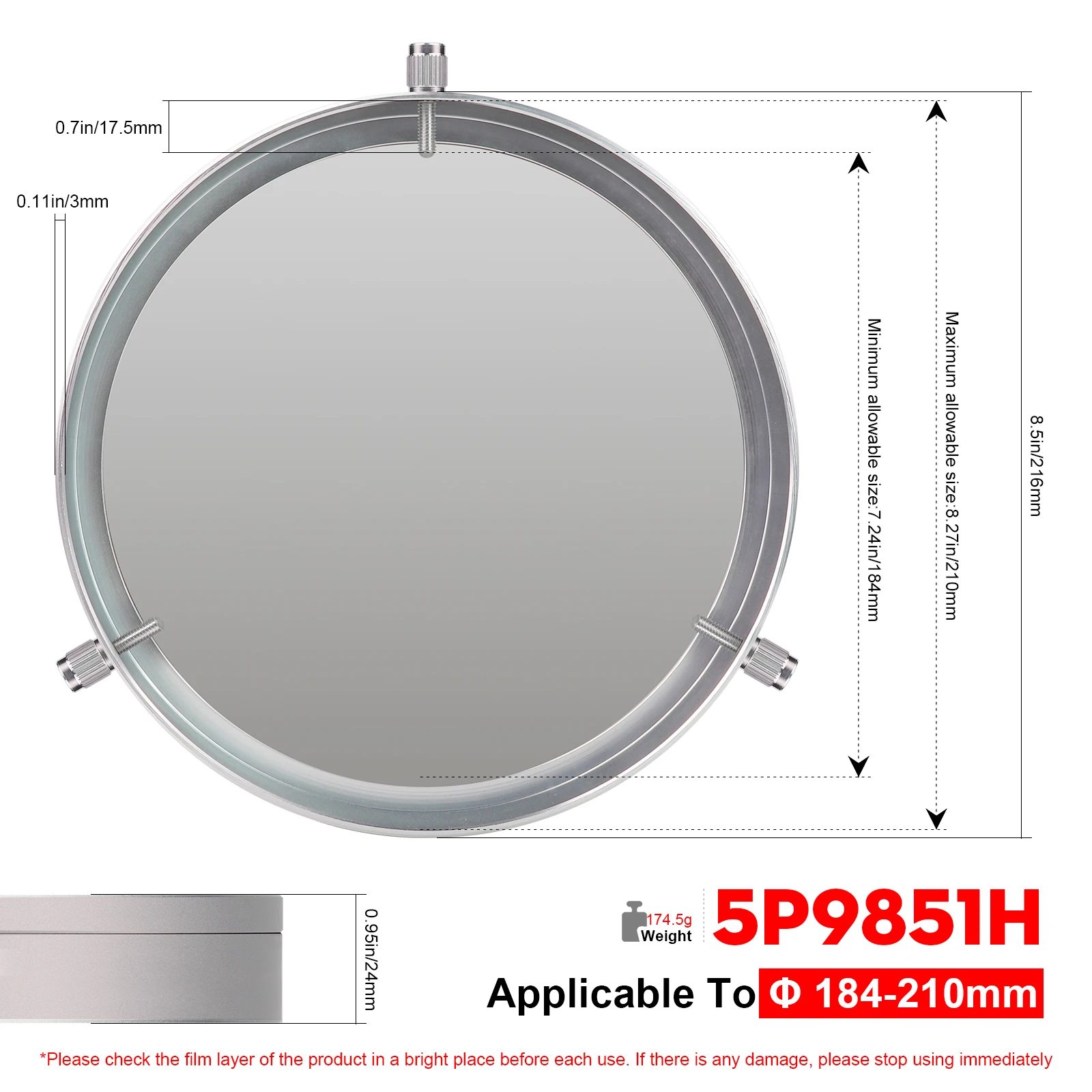 Datyson Solar Observing Filter Sheet all-metal Cap for 44-210mm telescope objectives/camera lenses image 3