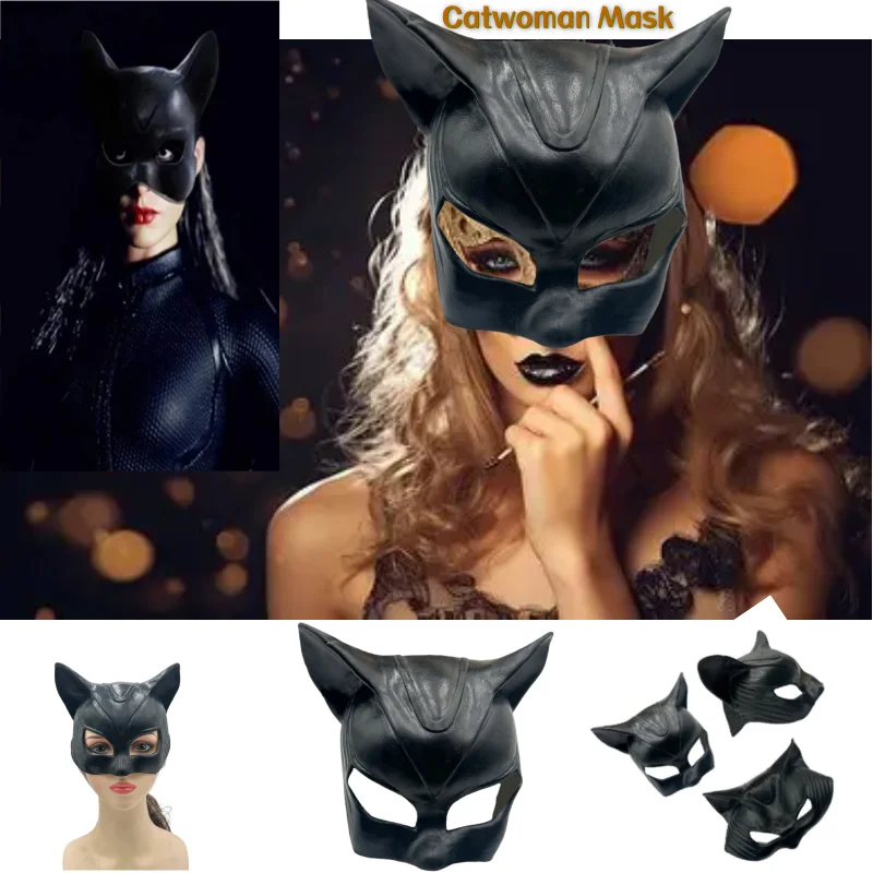أقنعة حفلات الهالوين شخصية كرنفال حفلة مثير القط امرأة سيلينا كايل اللاتكس قناع خارقة الفيلم تأثيري قناع أسود مثير #1