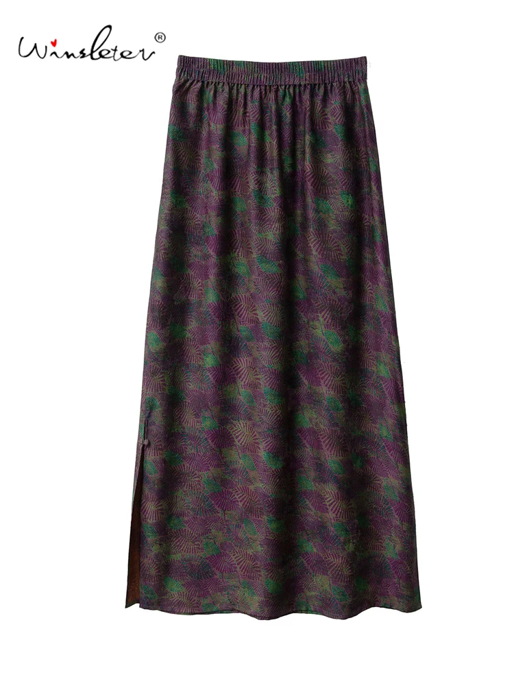 

Winsleter-100% элегантные юбки из полированной марли из натурального шелка, жаккардовые юбки с эластичной резинкой на талии, женская юбка трапециевидной формы в стиле ретро, новинка осени 2023 года B59913CC