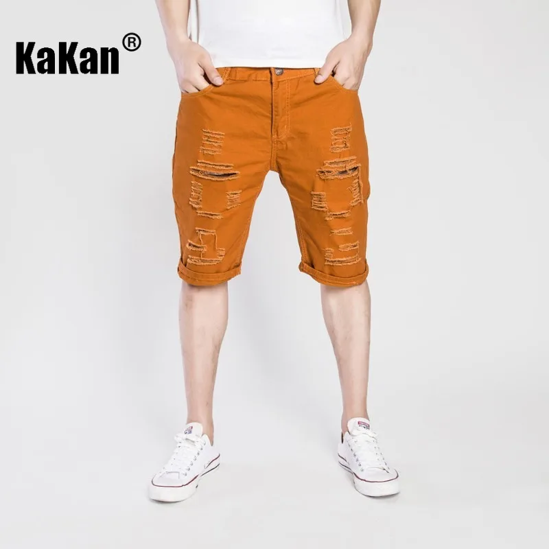 

Kakan - New Men's Y2K Distressed Jeans, Summer Denim Shorts, High Street Trendy Brand Casual Cropped Pants
