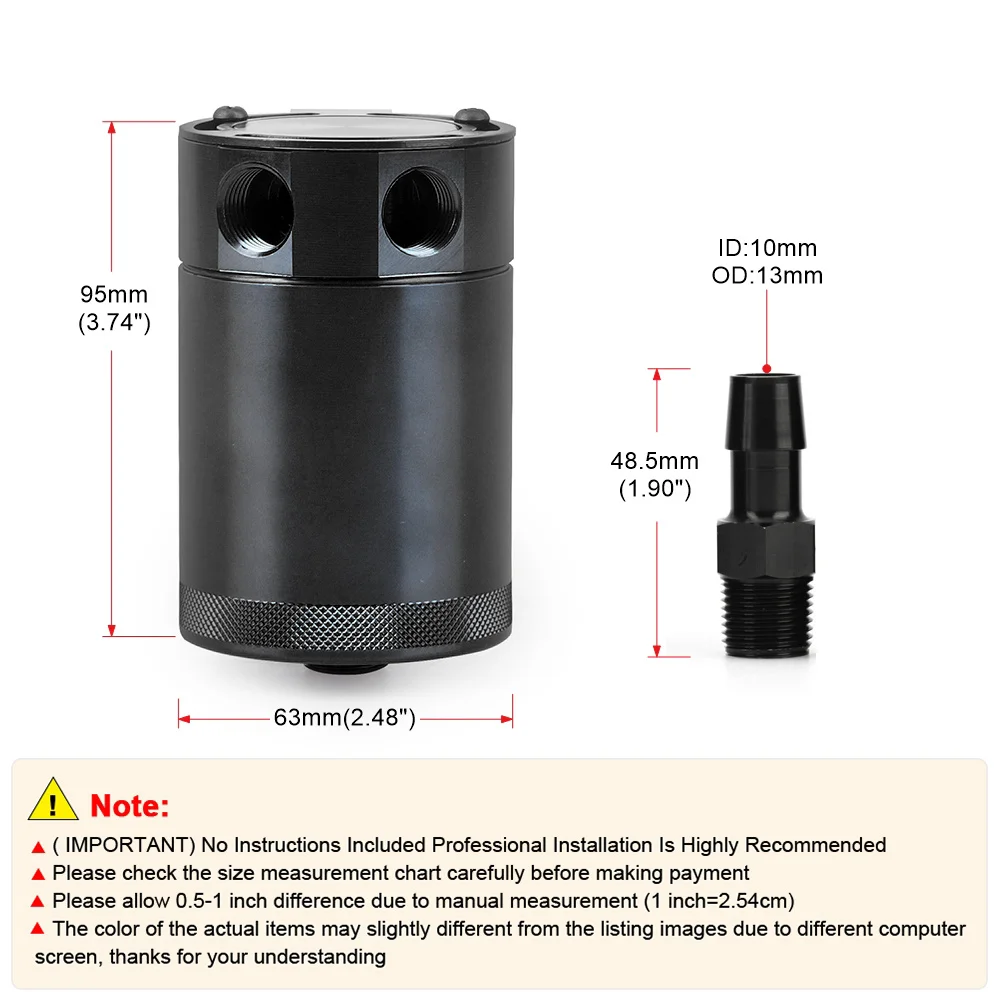 300ml Compact Baffled Aluminum 2-Port Universal Oil Catch Can Reservoir Oil Catch Tank Fuel Tank Two Hole Breathable Kettle