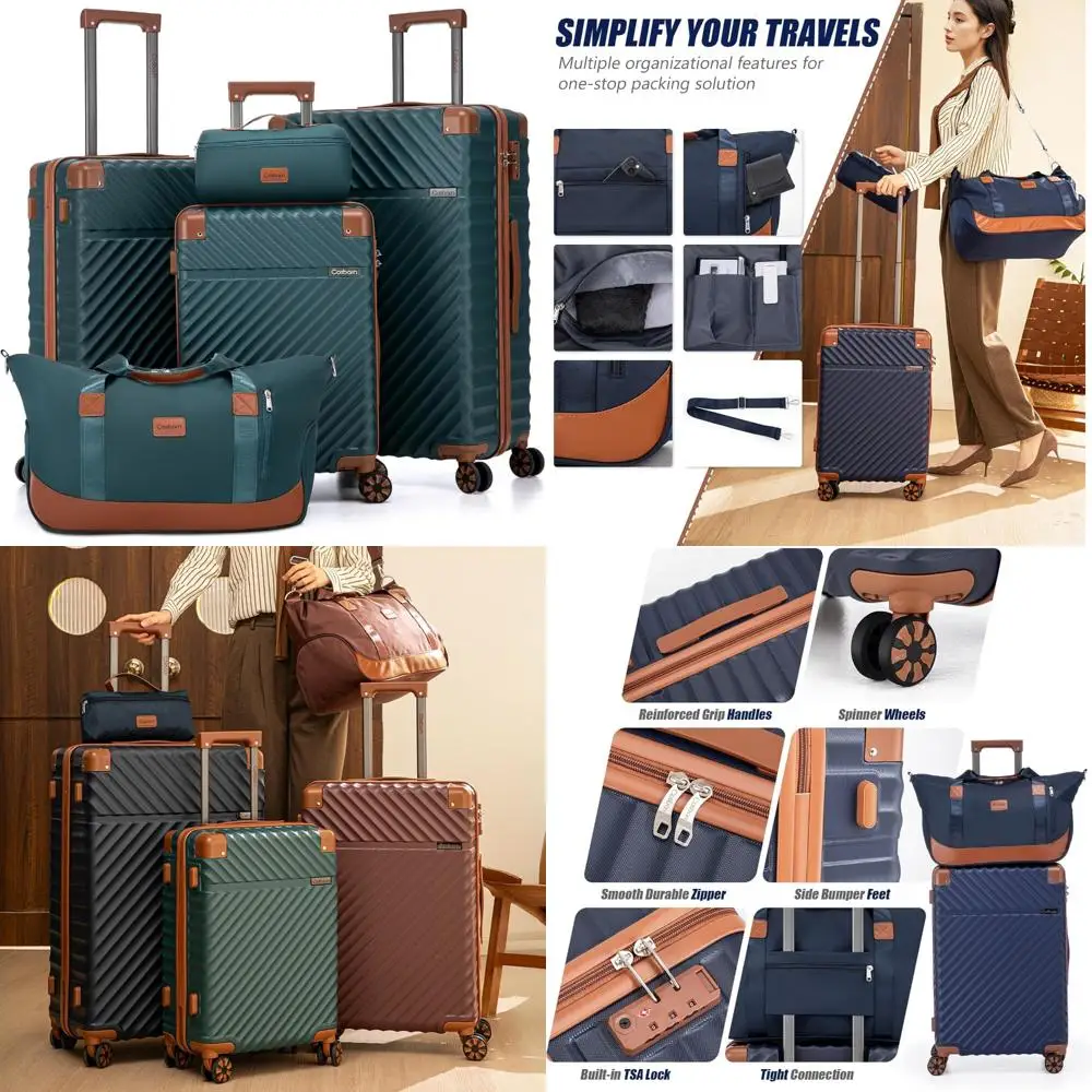 

Чемодан из 5 предметов с замком tsa и вращающимися колесами: жесткий чемодан унисекс из АБС-пластика, легкий водонепроницаемый дорожный чемодан