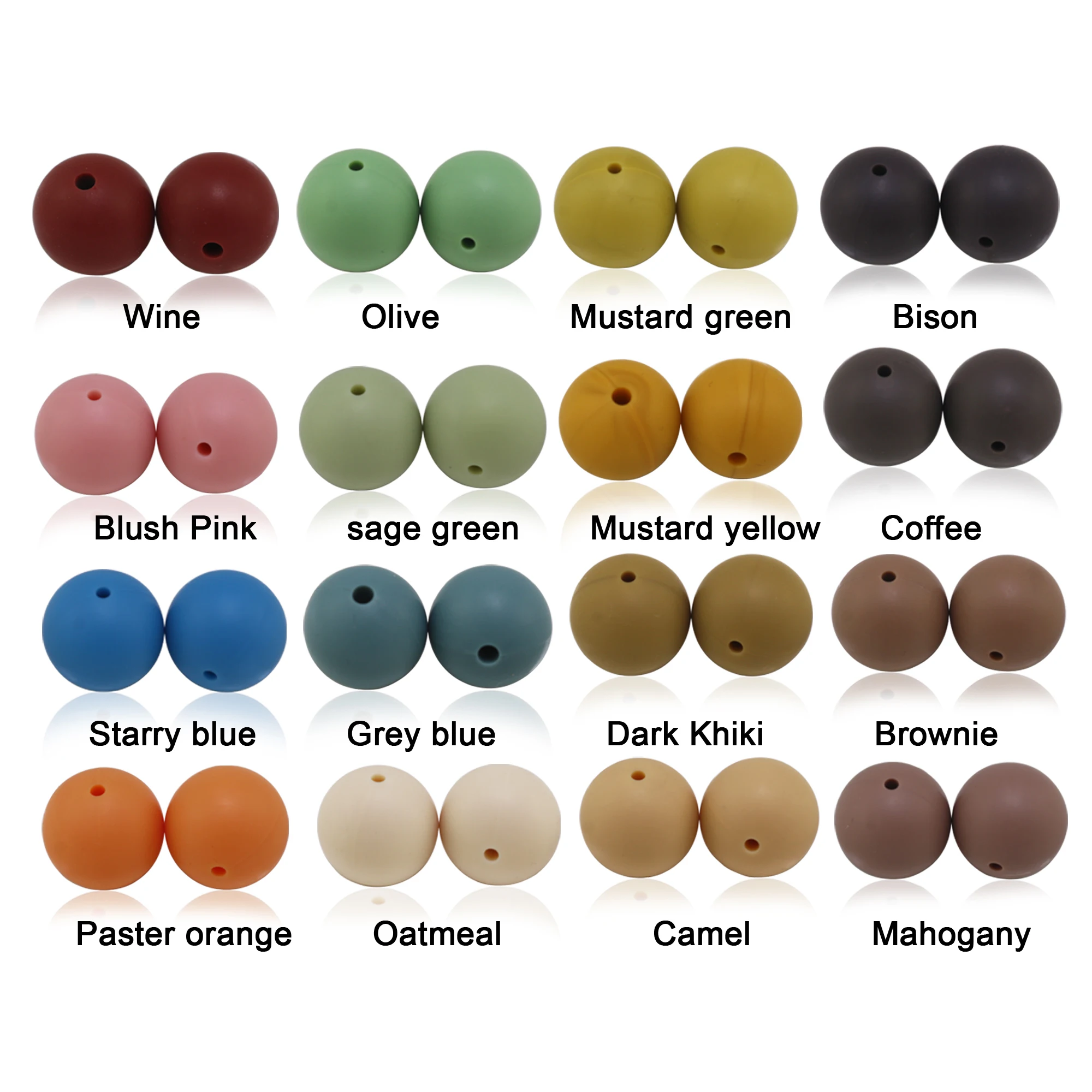 100pc New Cool Colors Silicone Beads 15mm Bison Coffee Camel Sage Green Bpa Free Chewable For DIY Necklaces Jewelry Making