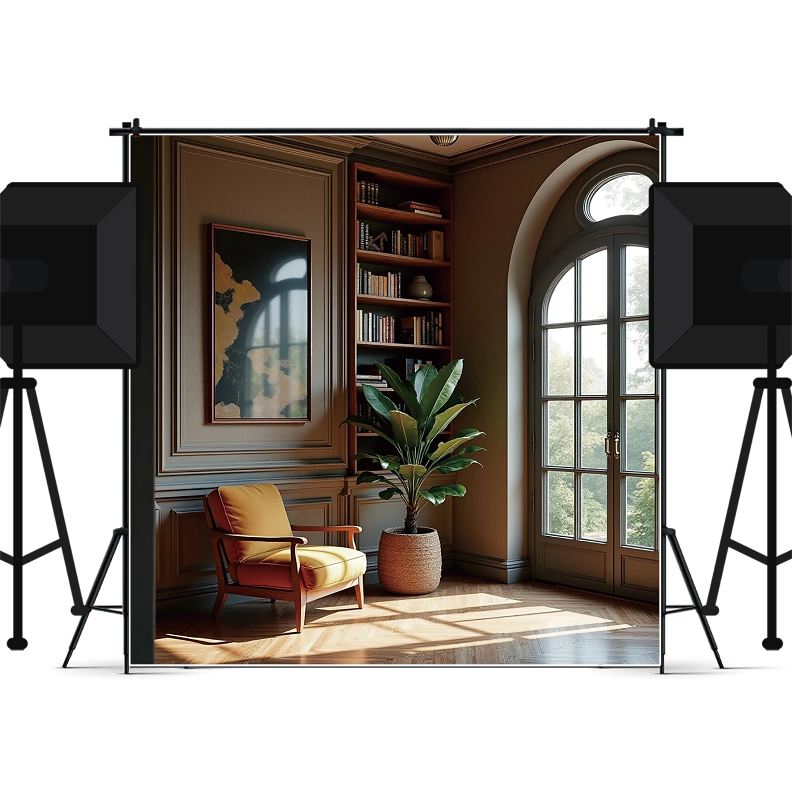 MOON.QG غرفة المعيشة الداخلية المنزل الأوروبي جدار خلفية التصوير خزانة أريكة نافذة ضوء الستار خلفية استوديو الصور #5