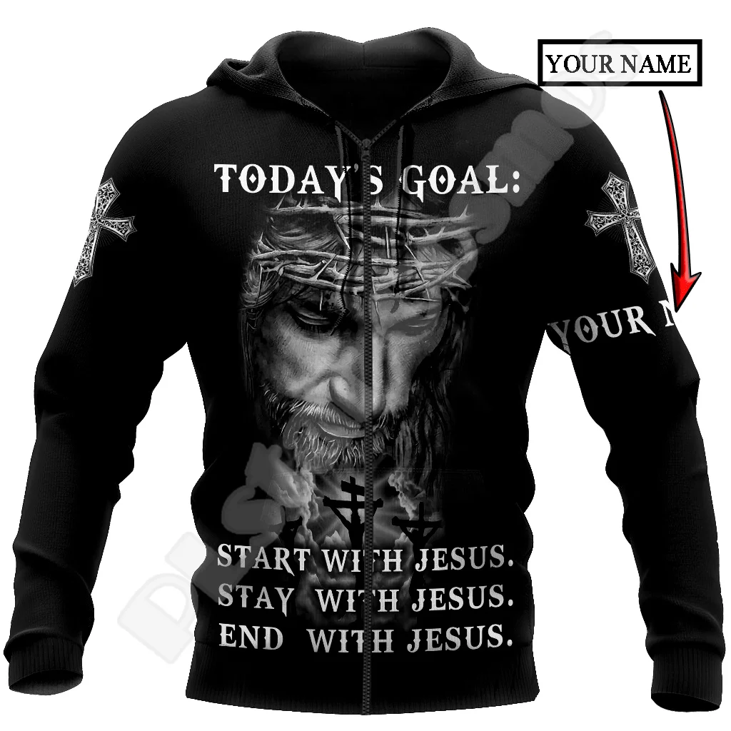 Custom Name Christian Child Of God Savior Jesus Lion Retro Tattoo 3DPrint Unisex Pullover Harajuku Casual Funny Jacket Hoodies X