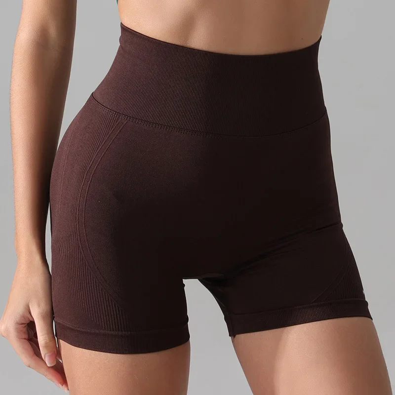 

Новые бесшовные вязаные брюки для фитнеса, женские спортивные брюки для бега, велоспорта, одежда для йоги, узкие шорты с тремя точками живота