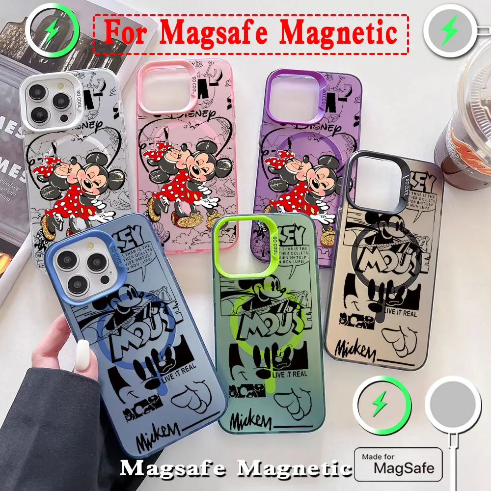 Fashion Disney Minnie Mickey Magsafe Magnetic Case for Samsung S25 S24 S23 S22 S21 S20 FE Plus Ultra 5G Soft Silver Plated Cover