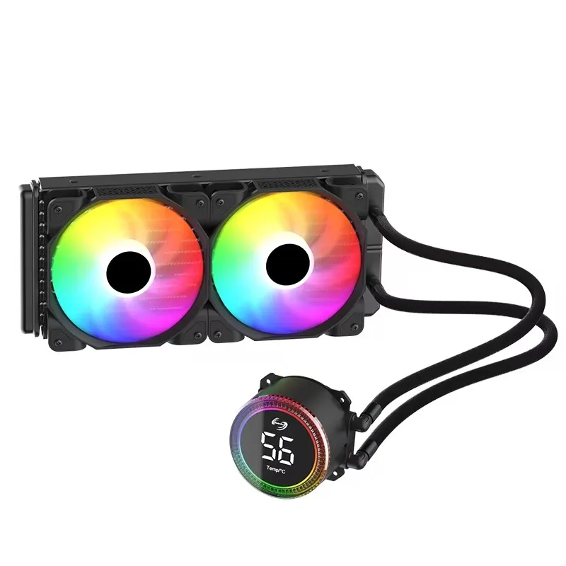

New 240 AIO Liquid Cooler Temperature Display Dual Pump High Efficiency Water Cooler Gaming Pc Case ARGB Fan for CPU Cooling
