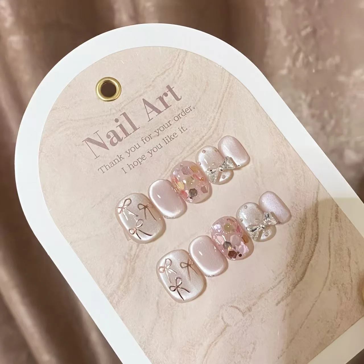 10 piezas dulce sexy corto hecho a mano prensa en las uñas lentejuelas súper brillo ojo de gato arco arte uñas postizas removibles reutilizables