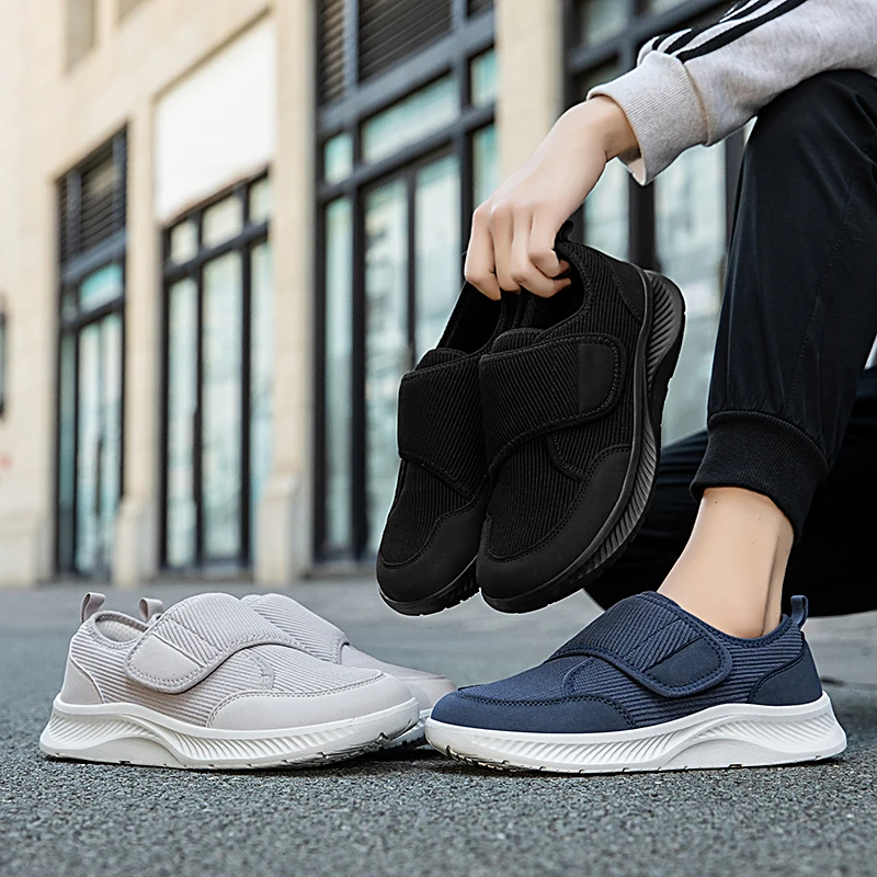 Atmungsaktive Netz‑Freizeitschuhe für Herren mit breiter Zehenkappe, verstellbarer Klettverschluss, leichte stoßdämpfende Sohle, orthopädische Schuhe für Senioren, Hallux Valgus, geschwollene Füße und diabetische Füße – Detail 9